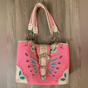 Pink bedazzled butterfly bag